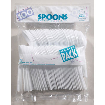 Pack of 50 Maryland Plastic Kingsmen Spoons Bag White 