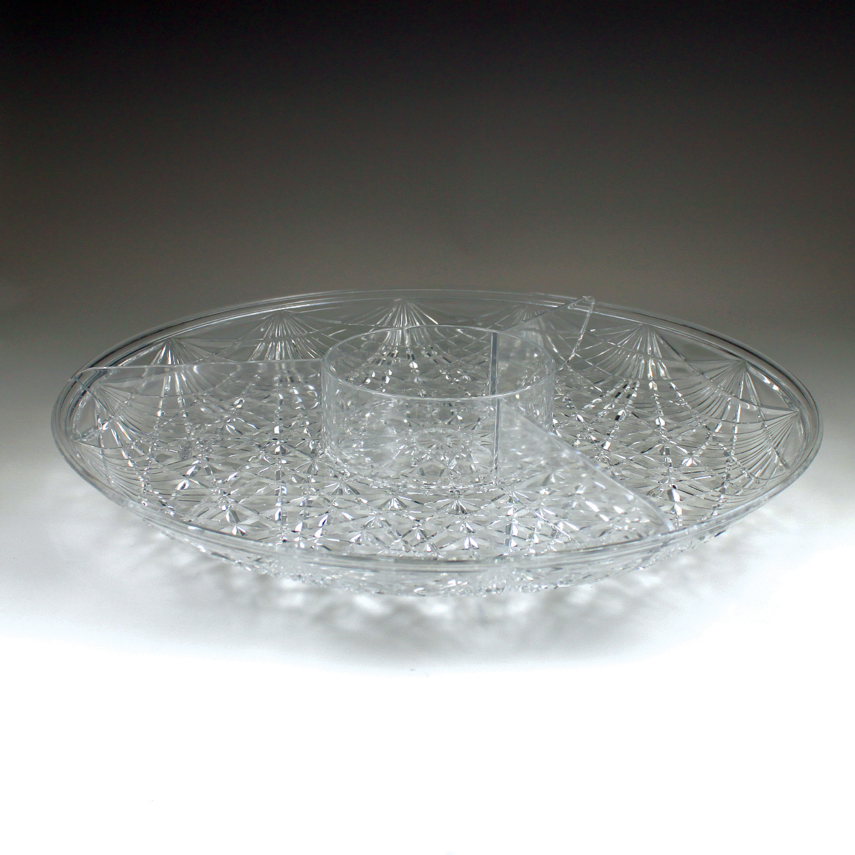 15" Crystalware Crystal Cut Round Sectional Tray